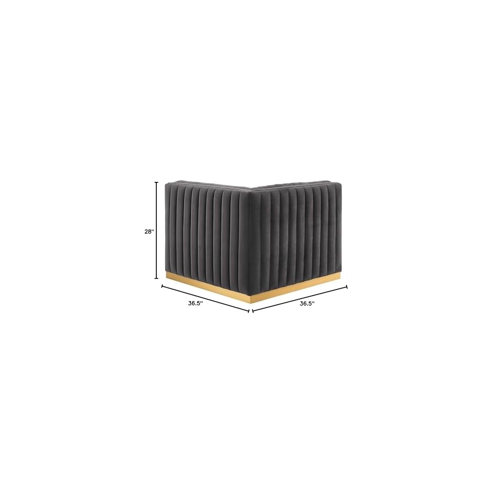 Modway Conjure Channel Tufted Performance Velvet Right Corner Chair in Gold/Gray