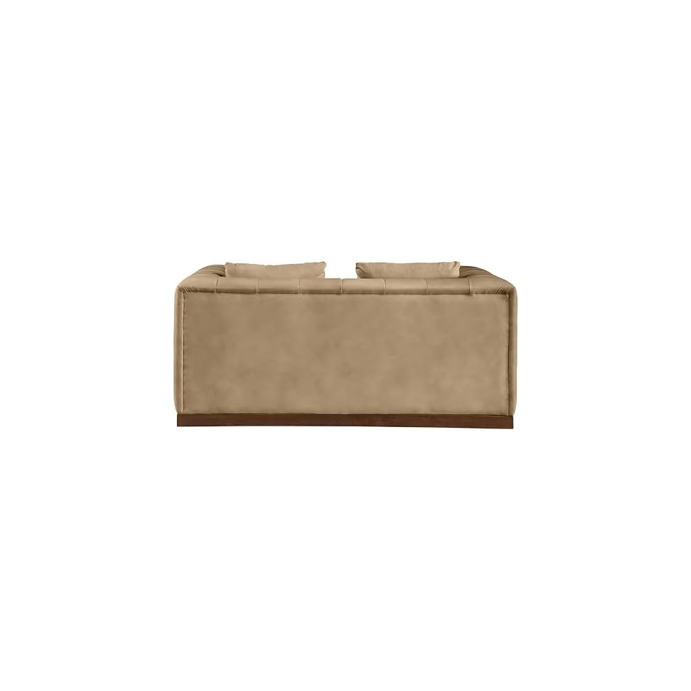 Meridian Furniture 44098Tan-L Mallina Collection Modern | Contemporary Loveseat with Soft Tan Vegan Leather, Walnut Finish Solid Wood Base, Deep Channel Tufting, 67" W x 36" D x 28.5" H, Tan
