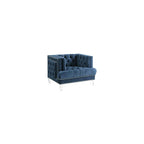 Luxury Classic Button Tufted Velvet Fabric Upholstered Armchair Loveseat Couch with Square Track Nailhead Trim Acrylic Leg for Home Office Living Room (Blue Armchair) (Blue Armchair)