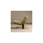 Olive Green Upholstered Lounge Chair with Steel Frame and Wood Accents