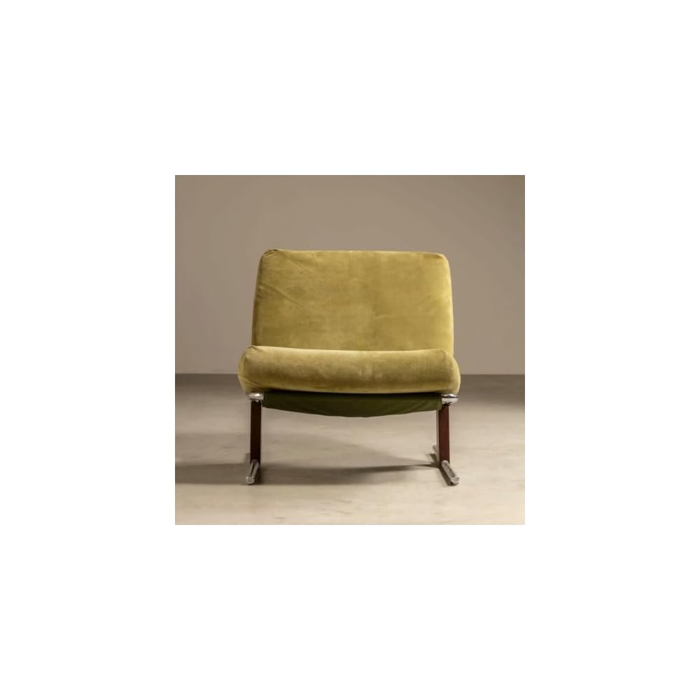 Olive Green Upholstered Lounge Chair with Steel Frame and Wood Accents