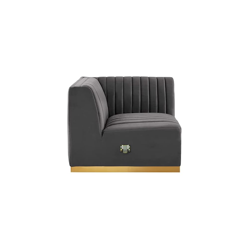Modway Conjure Channel Tufted Performance Velvet Right Corner Chair in Gold/Gray