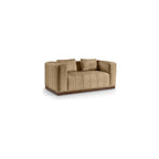 Meridian Furniture 44098Tan-L Mallina Collection Modern | Contemporary Loveseat with Soft Tan Vegan Leather, Walnut Finish Solid Wood Base, Deep Channel Tufting, 67" W x 36" D x 28.5" H, Tan