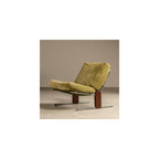 Olive Green Upholstered Lounge Chair with Steel Frame and Wood Accents