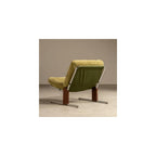 Olive Green Upholstered Lounge Chair with Steel Frame and Wood Accents