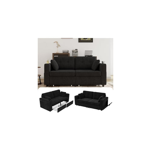 67" Small Loveseat Couch with Storage, USB Charging and Cup Holder, Space Saving Furniture, Modern Chenille Love Seat Sofa, Small Couches for Small Spaces, Bedroom, Apartment, Black