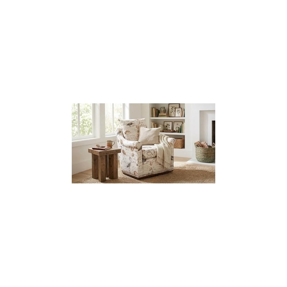 Sunset Trading Birdscript Swivel Chair, Cream/Brown/Gray/Green/Blue