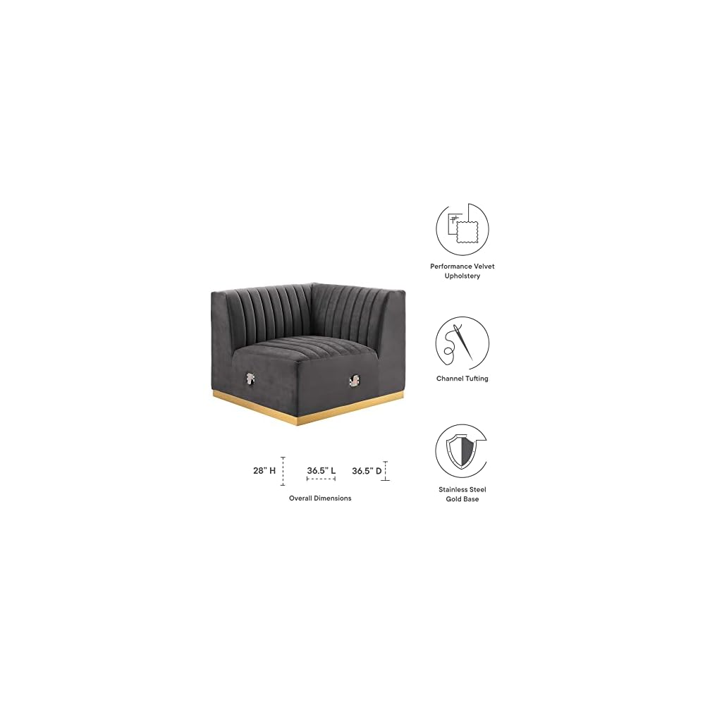 Modway Conjure Channel Tufted Performance Velvet Right Corner Chair in Gold/Gray