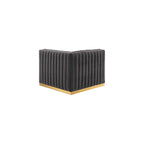 Modway Conjure Channel Tufted Performance Velvet Right Corner Chair in Gold/Gray