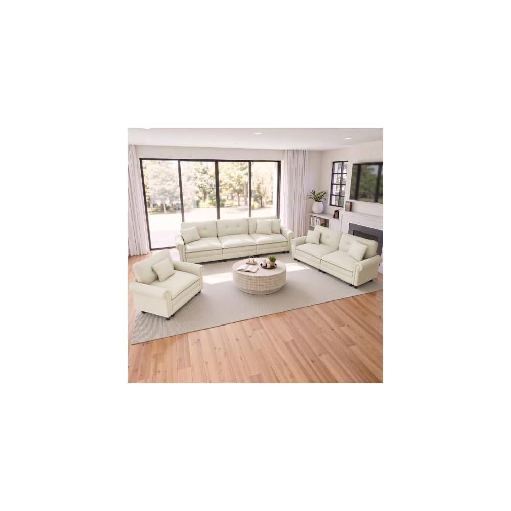 PHI VILLA Modular Sectional Living Room Set with Sofa, Loveseat & Armchair