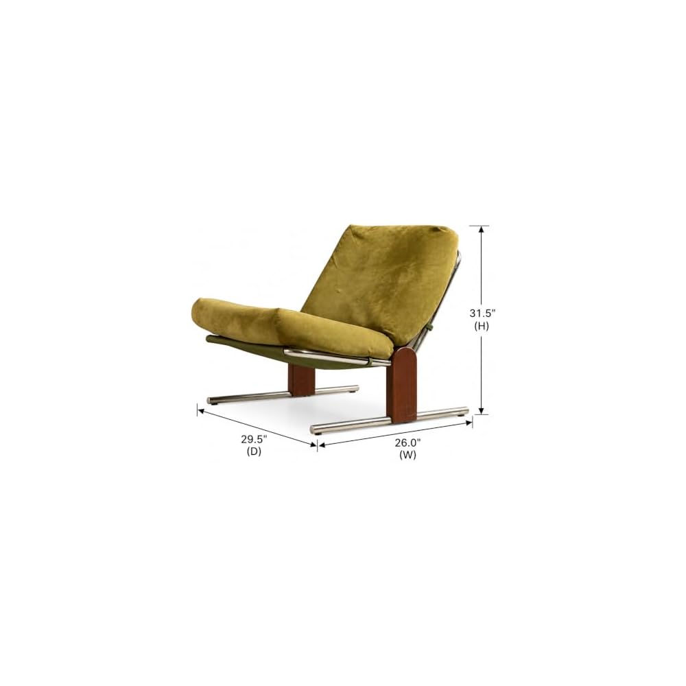 Olive Green Upholstered Lounge Chair with Steel Frame and Wood Accents