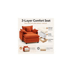 Oversized Chair with Ottoman, Corduroy Reading Chair with Footrest, Comfy Accent Armchair for Living Room Bedroom, Single Sofa Lounge Chair, 350 lbs (Orange)