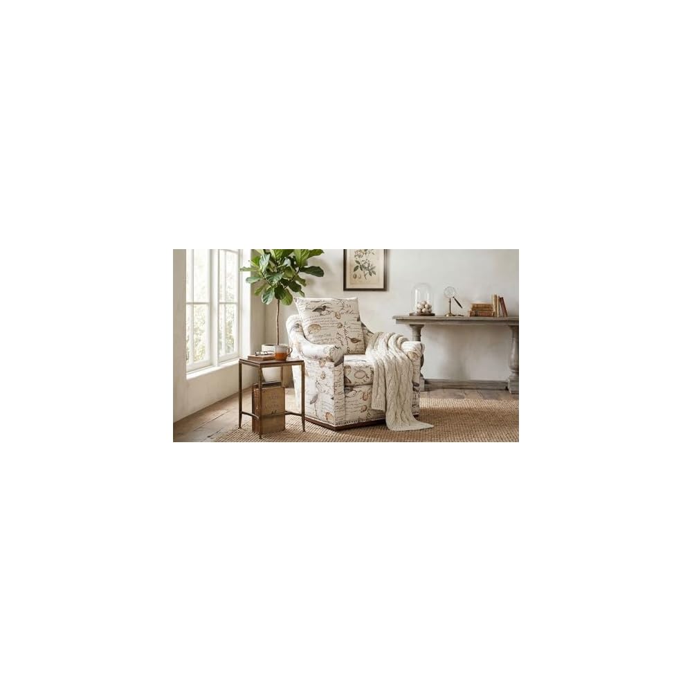 Sunset Trading Birdscript Swivel Chair, Cream/Brown/Gray/Green/Blue