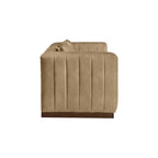 Meridian Furniture 44098Tan-L Mallina Collection Modern | Contemporary Loveseat with Soft Tan Vegan Leather, Walnut Finish Solid Wood Base, Deep Channel Tufting, 67" W x 36" D x 28.5" H, Tan