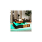 HedoAjim Black Marble LED Coffee Table for Living Room, Living Room Table 2-Tier Square Middle Center Table, Modern Coffee Tables with Storage, Contemporary Wood Tea Tables for Dining Reception