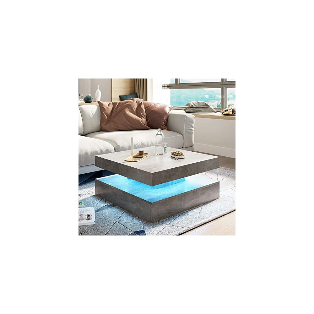 HedoAjim Black Marble LED Coffee Table for Living Room, Living Room Table 2-Tier Square Middle Center Table, Modern Coffee Tables with Storage, Contemporary Wood Tea Tables for Dining Reception