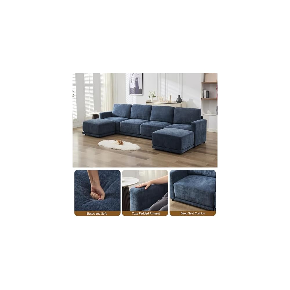 77.4" Chenille Modular Loveseat Oversized Upholstered 2 Seater Sectional Sofa with Thickened Cushions, Easy Assembly, Modern Comfy Love Seat Couch for Living Room, Blue