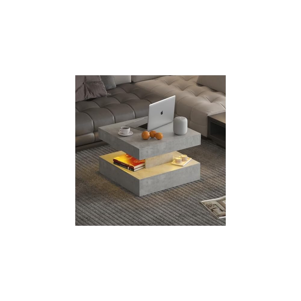 HedoAjim Black Marble LED Coffee Table for Living Room, Living Room Table 2-Tier Square Middle Center Table, Modern Coffee Tables with Storage, Contemporary Wood Tea Tables for Dining Reception