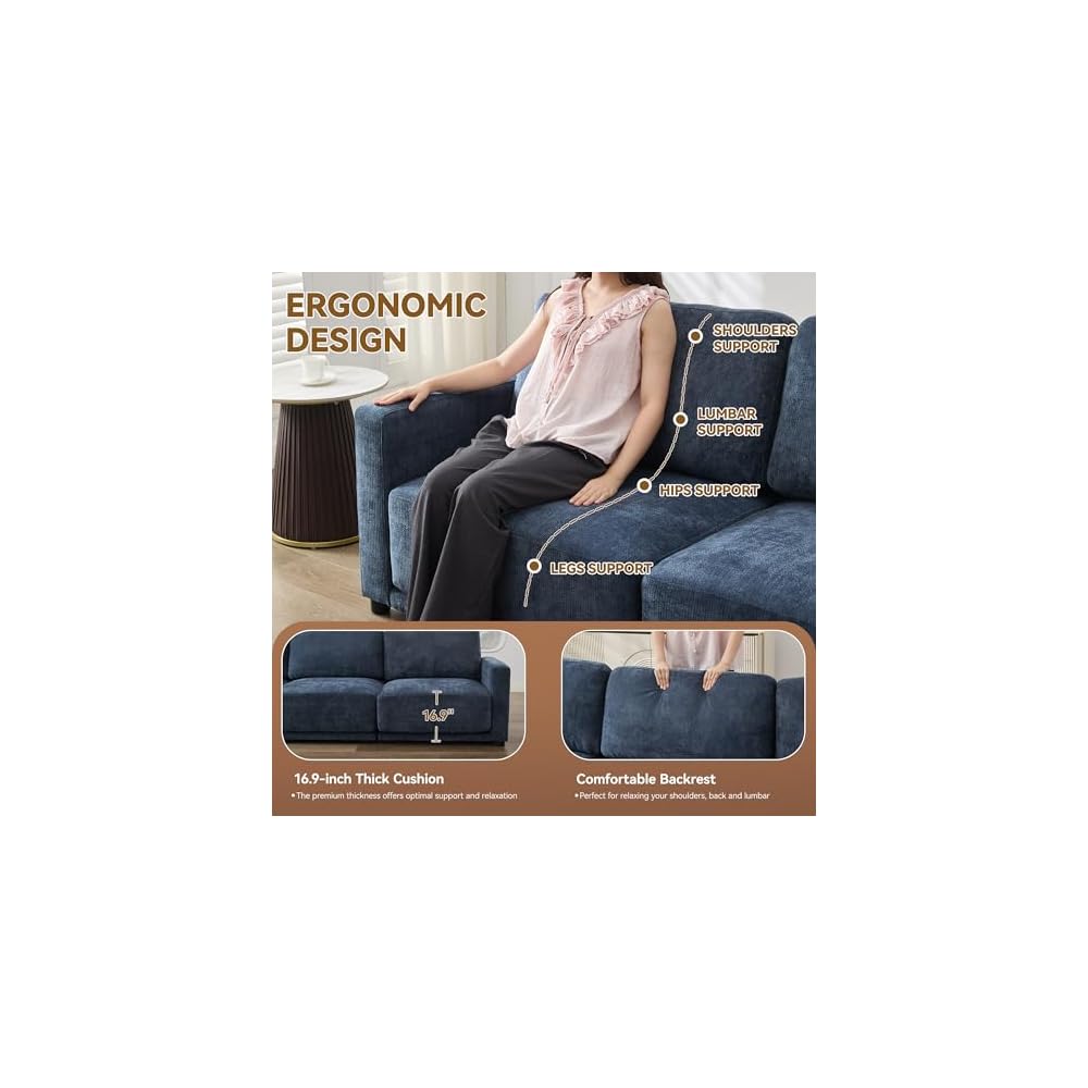 77.4" Chenille Modular Loveseat Oversized Upholstered 2 Seater Sectional Sofa with Thickened Cushions, Easy Assembly, Modern Comfy Love Seat Couch for Living Room, Blue