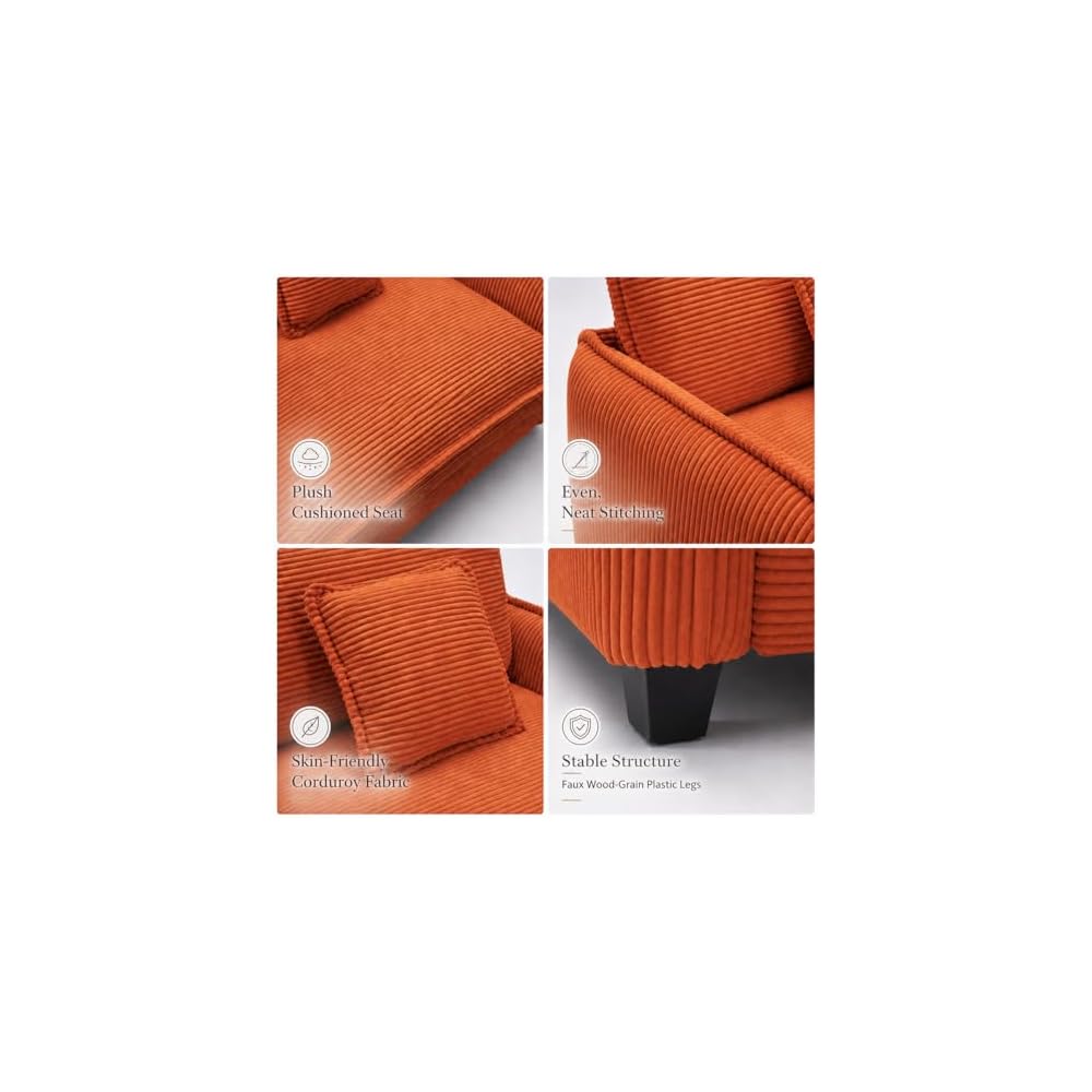 Oversized Chair with Ottoman, Corduroy Reading Chair with Footrest, Comfy Accent Armchair for Living Room Bedroom, Single Sofa Lounge Chair, 350 lbs (Orange)