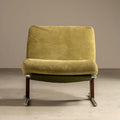 Olive Green Upholstered Lounge Chair with Steel Frame and Wood Accents