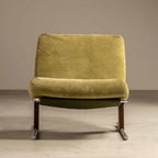 Olive Green Upholstered Lounge Chair with Steel Frame and Wood Accents