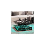 HedoAjim Black Marble LED Coffee Table for Living Room, Living Room Table 2-Tier Square Middle Center Table, Modern Coffee Tables with Storage, Contemporary Wood Tea Tables for Dining Reception