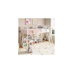 SHA CERLIN Twin Size Metal Low Loft Bed, CPC Safety Certified, White