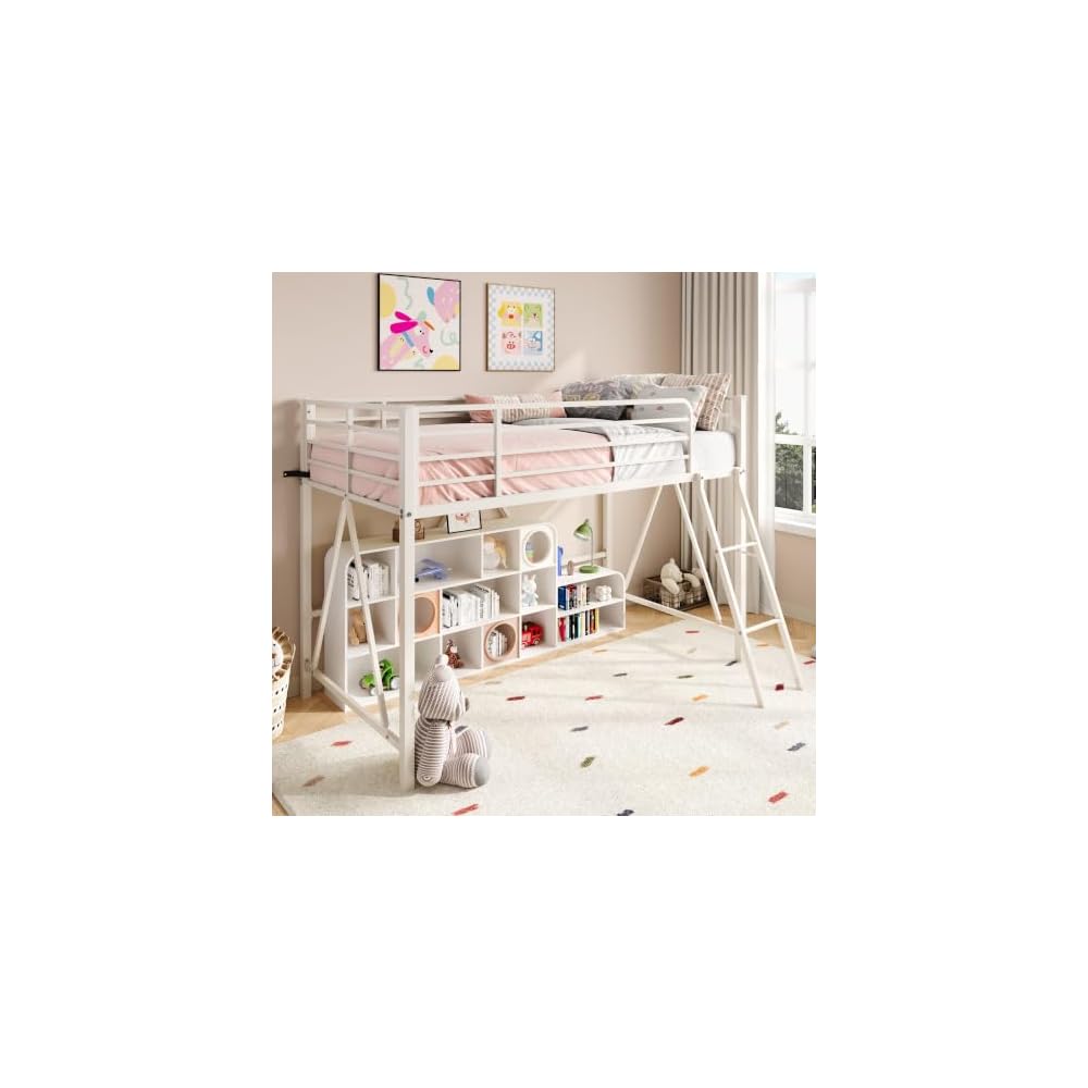 SHA CERLIN Twin Size Metal Low Loft Bed, CPC Safety Certified, White