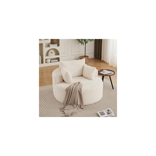 50" Round Corduroy Deep Seat Single Sleeper Sofa - Fluffy Upholstered Floor Sofa with Three Pillows, No Assembly Modern Sleeper Chair for Living Room, Bedroom, Lounge (Beige)