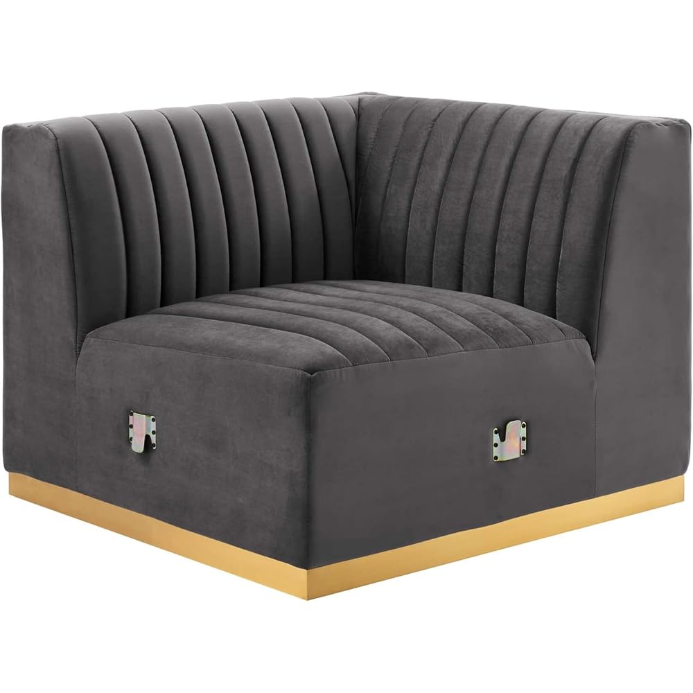 Modway Conjure Channel Tufted Performance Velvet Right Corner Chair in Gold/Gray