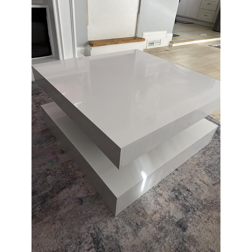 HedoAjim Black Marble LED Coffee Table for Living Room, Living Room Table 2-Tier Square Middle Center Table, Modern Coffee Tables with Storage, Contemporary Wood Tea Tables for Dining Reception