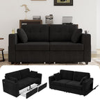 67" Small Loveseat Couch with Storage, USB Charging and Cup Holder, Space Saving Furniture, Modern Chenille Love Seat Sofa, Small Couches for Small Spaces, Bedroom, Apartment, Black