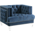 Luxury Classic Button Tufted Velvet Fabric Upholstered Armchair Loveseat Couch with Square Track Nailhead Trim Acrylic Leg for Home Office Living Room (Blue Armchair) (Blue Armchair)