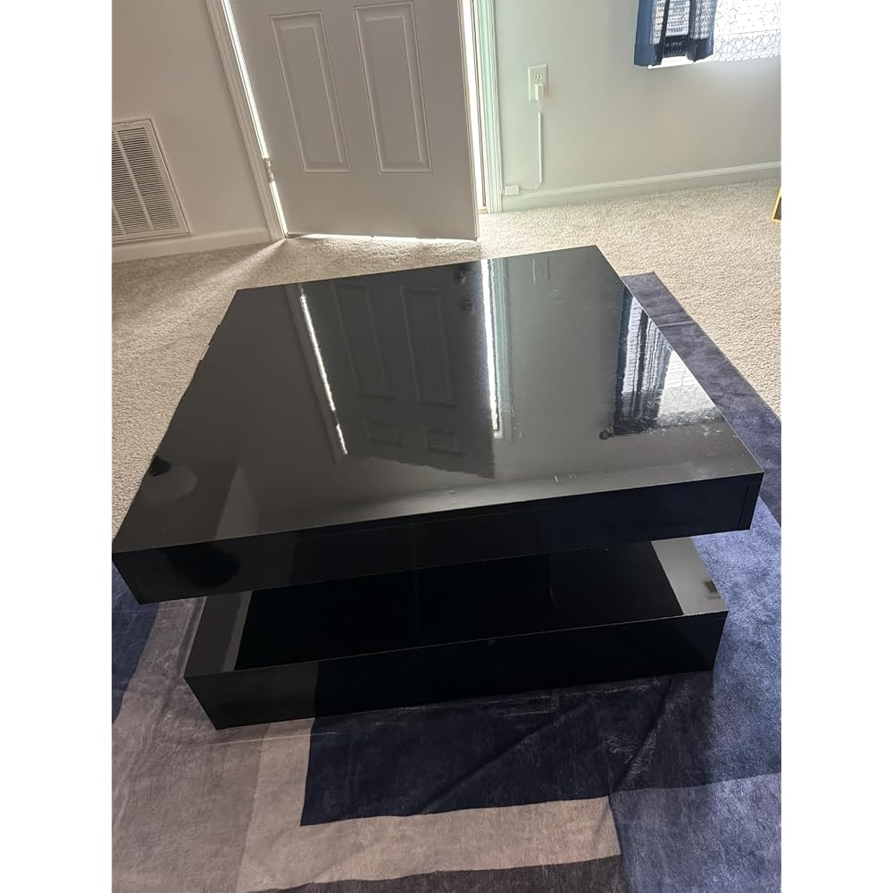 HedoAjim Black Marble LED Coffee Table for Living Room, Living Room Table 2-Tier Square Middle Center Table, Modern Coffee Tables with Storage, Contemporary Wood Tea Tables for Dining Reception