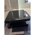 HedoAjim Black Marble LED Coffee Table for Living Room, Living Room Table 2-Tier Square Middle Center Table, Modern Coffee Tables with Storage, Contemporary Wood Tea Tables for Dining Reception