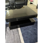 HedoAjim Black Marble LED Coffee Table for Living Room, Living Room Table 2-Tier Square Middle Center Table, Modern Coffee Tables with Storage, Contemporary Wood Tea Tables for Dining Reception