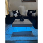 HedoAjim Black Marble LED Coffee Table for Living Room, Living Room Table 2-Tier Square Middle Center Table, Modern Coffee Tables with Storage, Contemporary Wood Tea Tables for Dining Reception