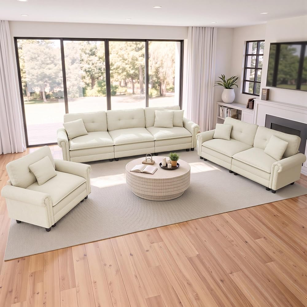 PHI VILLA Modular Sectional Living Room Set with Sofa, Loveseat & Armchair