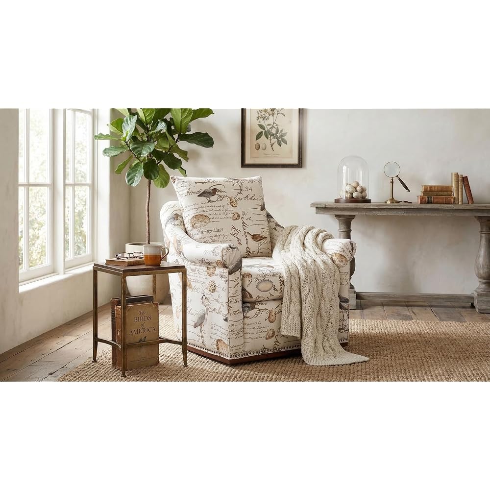 Sunset Trading Birdscript Swivel Chair, Cream/Brown/Gray/Green/Blue