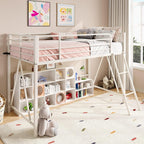 SHA CERLIN Twin Size Metal Low Loft Bed, CPC Safety Certified, White